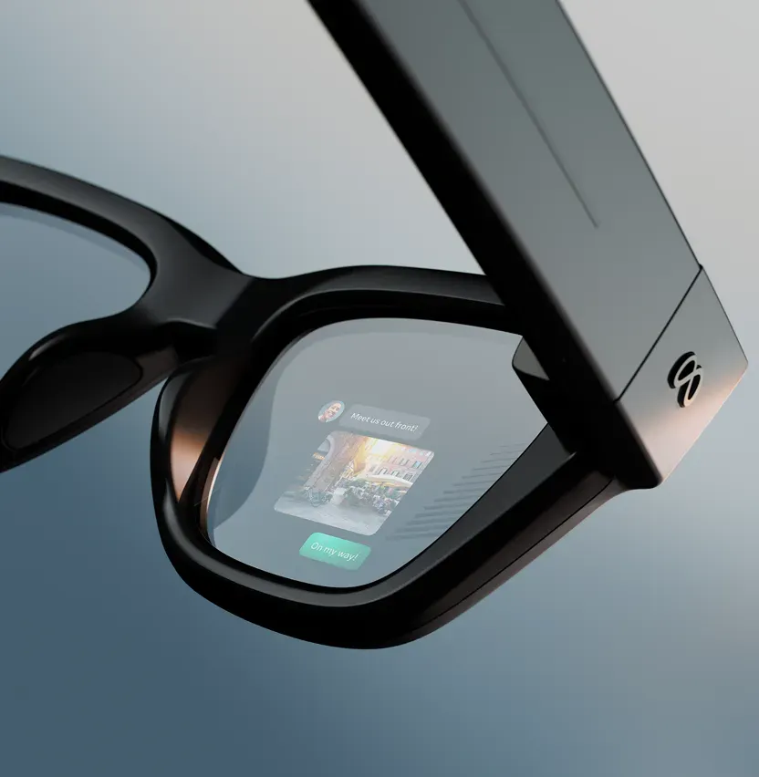 Interface da Meta AI exibida nas lentes dos óculos inteligentes da Meta